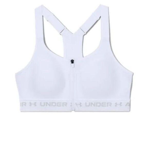 Under Armour UA Sports Bra White Gray Size 34A 34a Small Zip Front Logo Gym Yoga - Picture 2 of 16